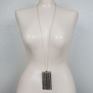 House of Harlow 1960 14K YGP Black Enamel Fringe Southwestern Statement Necklace